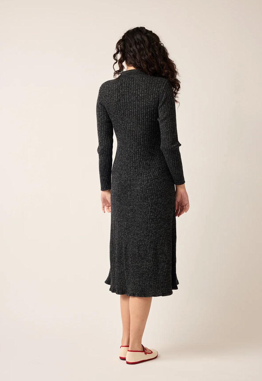 Nancybird Simona Long Sleeve Rib Dress in Black Melange - the tartan fox