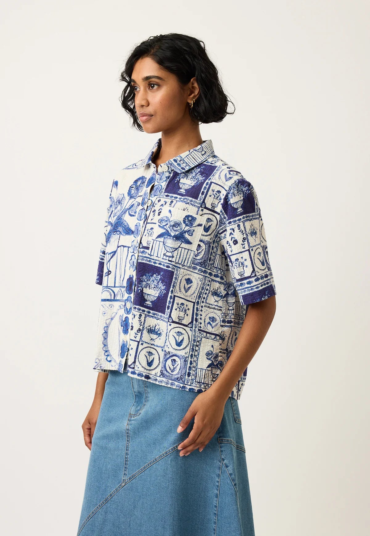 Nancybird Summer Shirt in Lyon Tile - the tartan fox