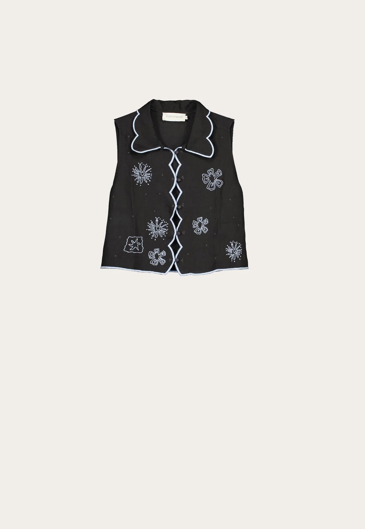 Nancybird Tuva Vest in Charcoal Embroidered - the tartan fox