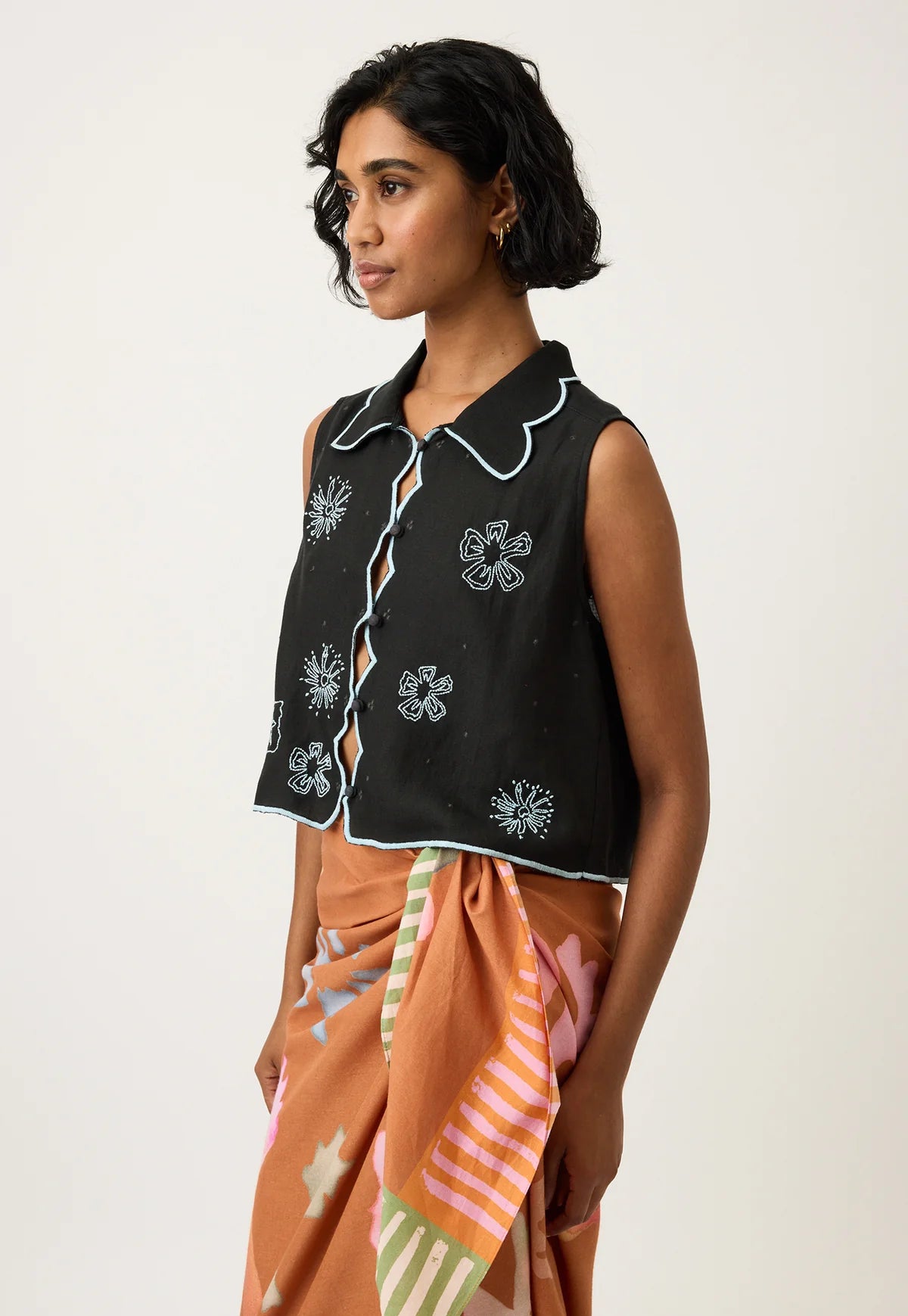 Nancybird Tuva Vest in Charcoal Embroidered - the tartan fox