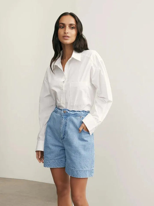 Nobody Denim Sophie Drawcord Short in Saunter - the tartan fox