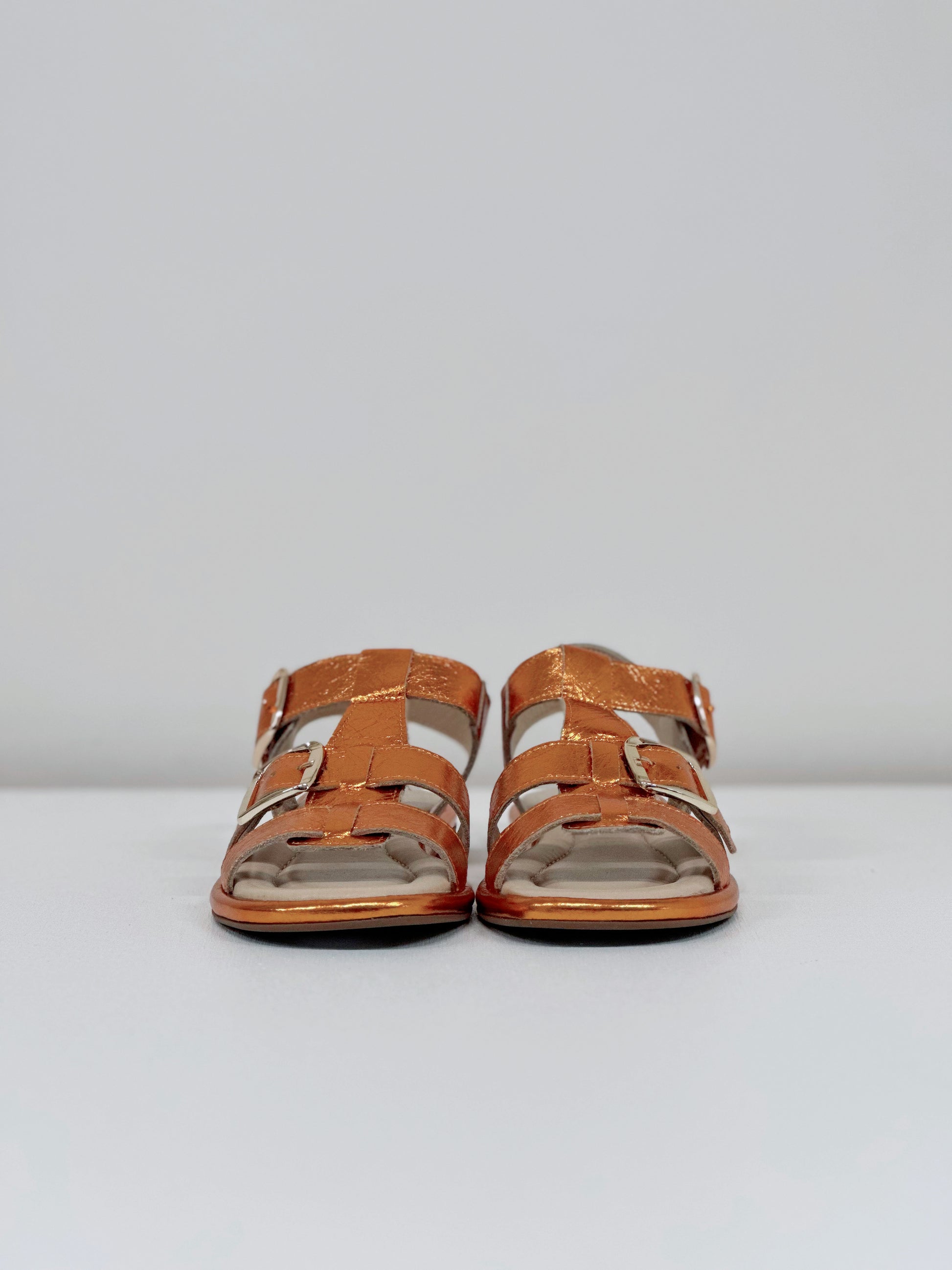 Nu Neo Pia Metallic Leather Sandal in Orange - the tartan fox