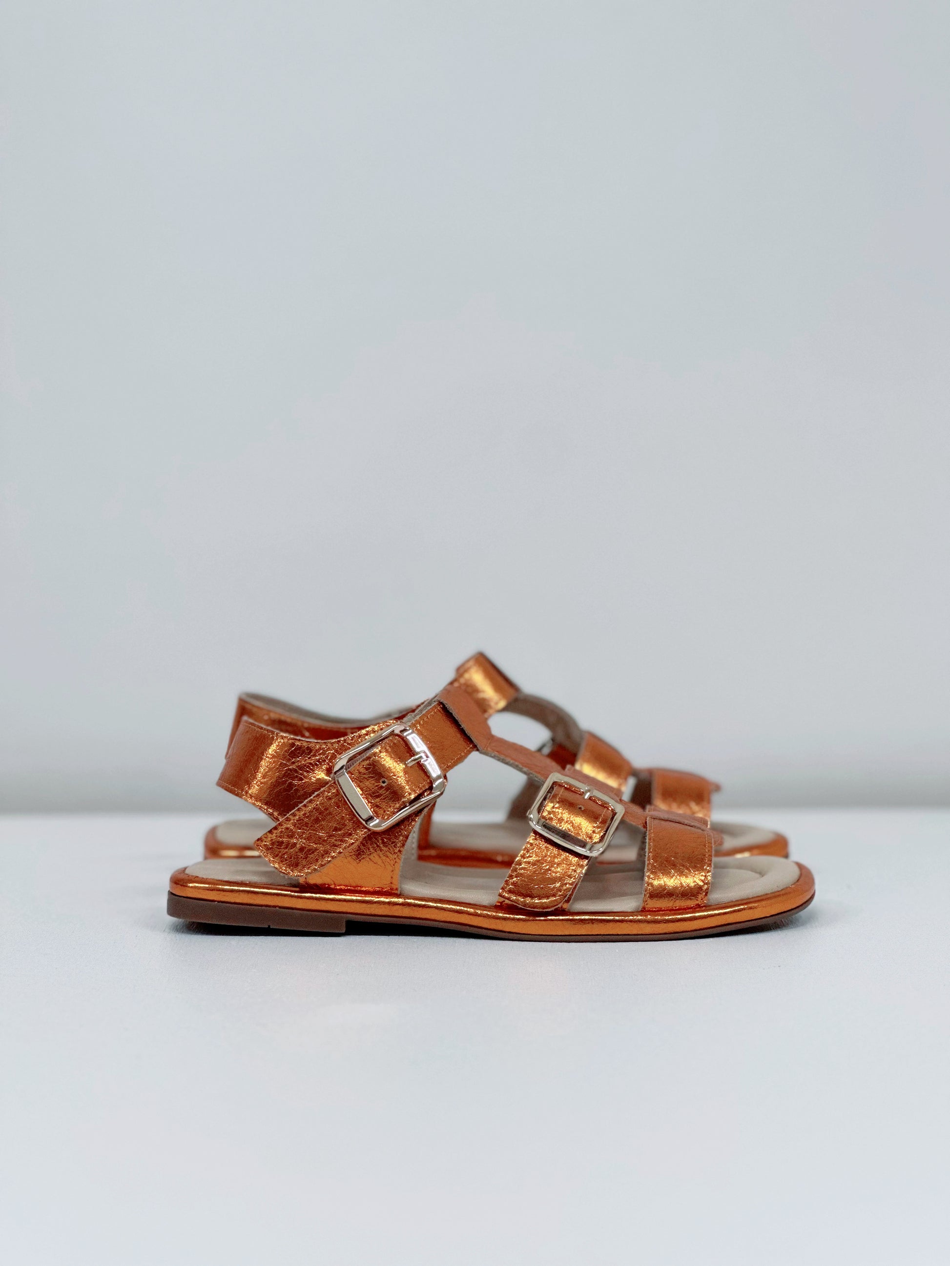 Nu Neo Pia Metallic Leather Sandal in Orange - the tartan fox