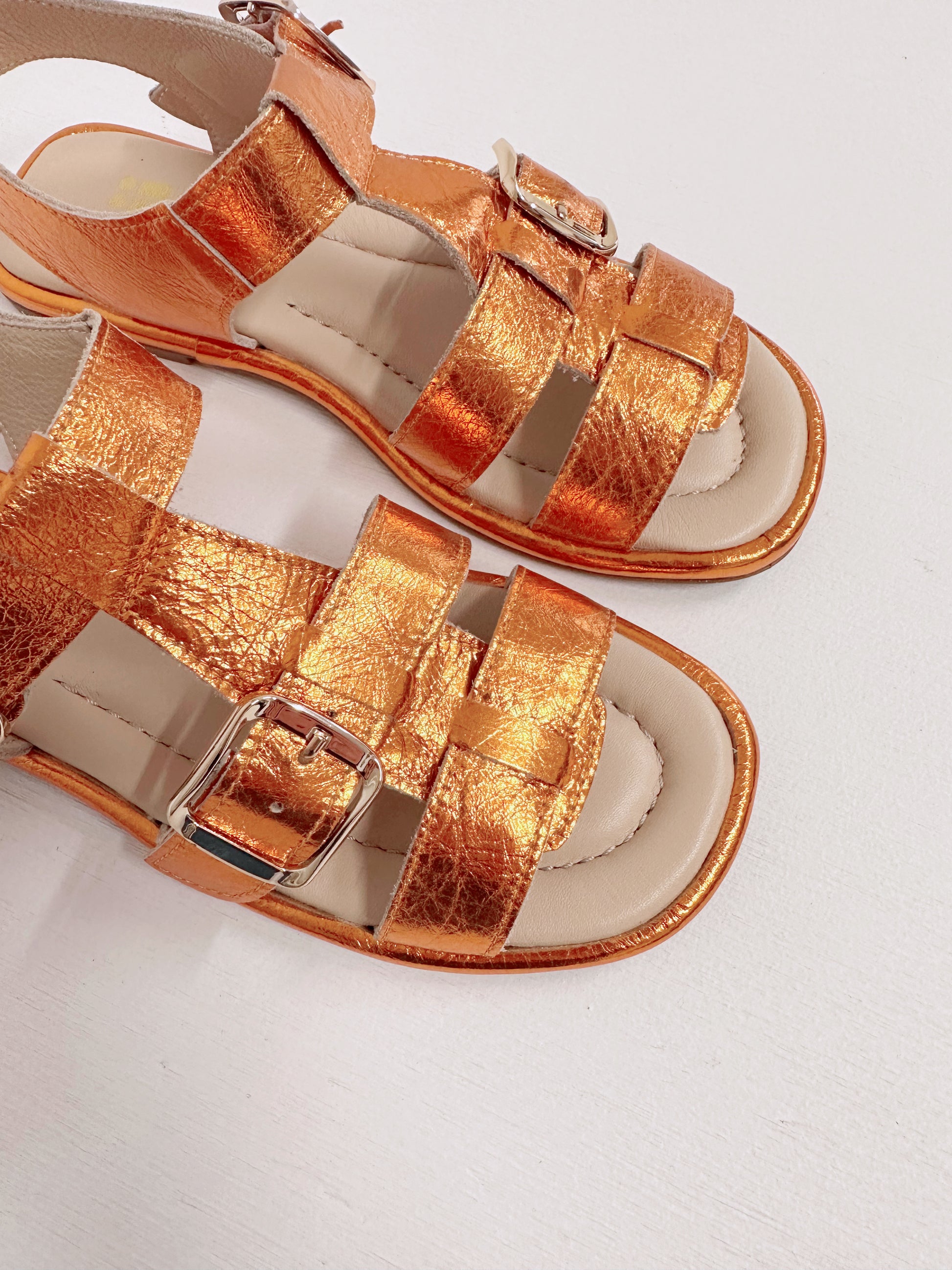 Nu Neo Pia Metallic Leather Sandal in Orange - the tartan fox