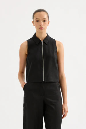 Nude Lucy Dalia Linen Vest in Black - the tartan fox