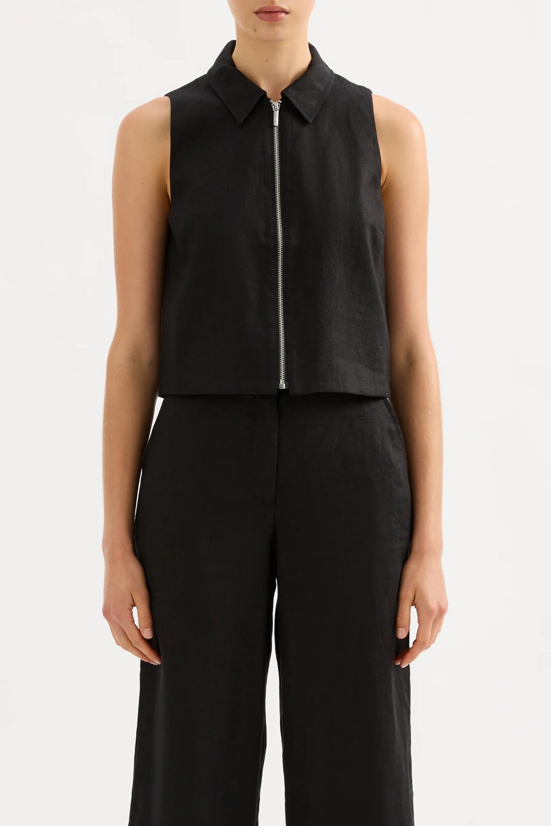 Nude Lucy Dalia Linen Vest in Black - the tartan fox