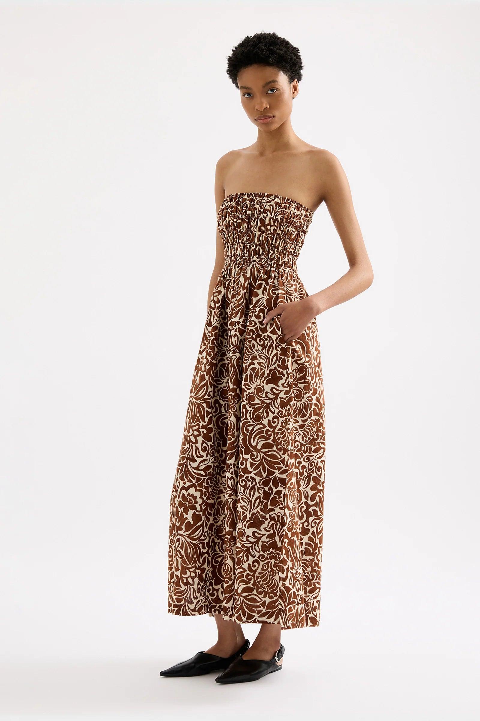 Nude Lucy Florense Shirred Maxi Dress in Florense - the tartan fox