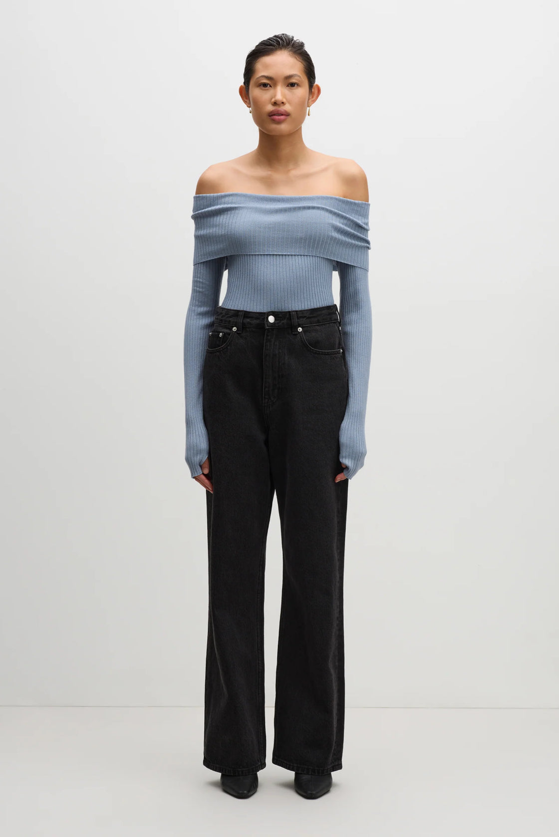 Nude Lucy Krishna Off Shoulder Knit in Sky - the tartan fox