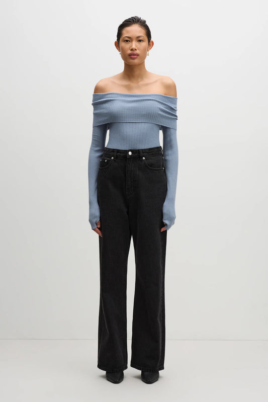Nude Lucy Krishna Off Shoulder Knit in Sky - the tartan fox