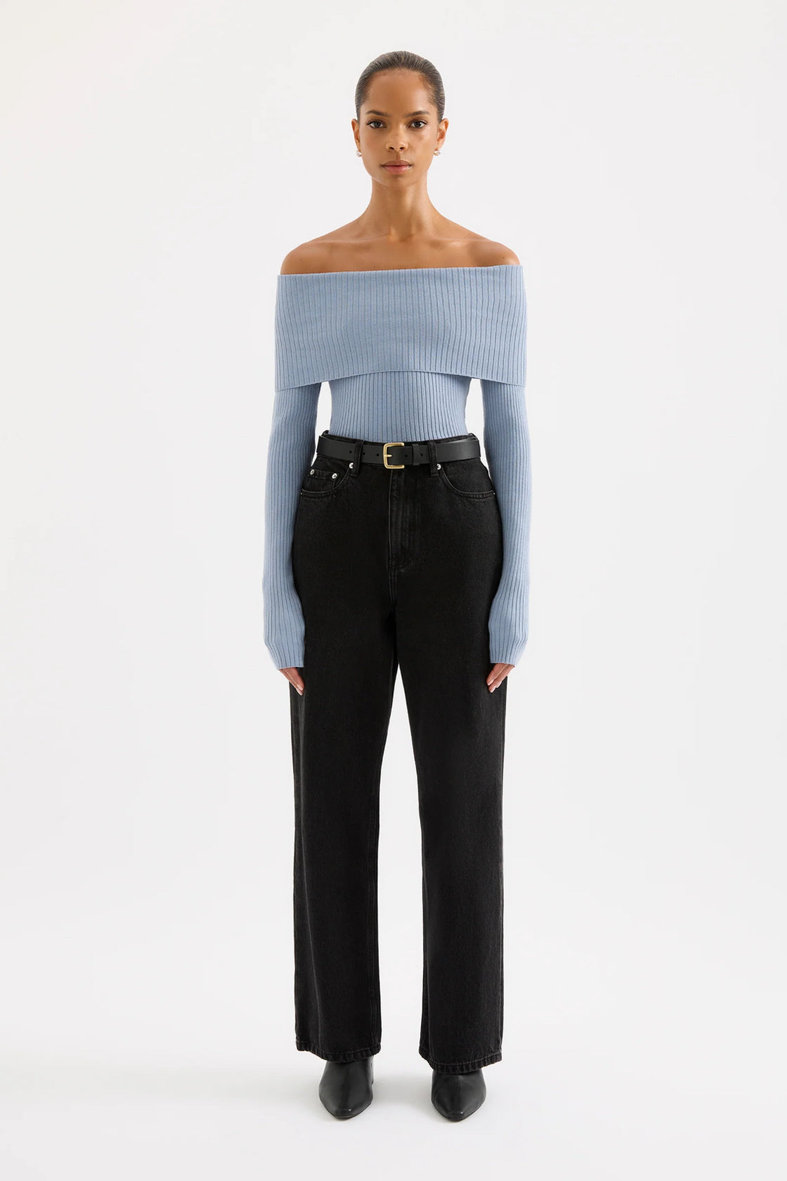 Nude Lucy Krishna Off Shoulder Knit in Sky - the tartan fox