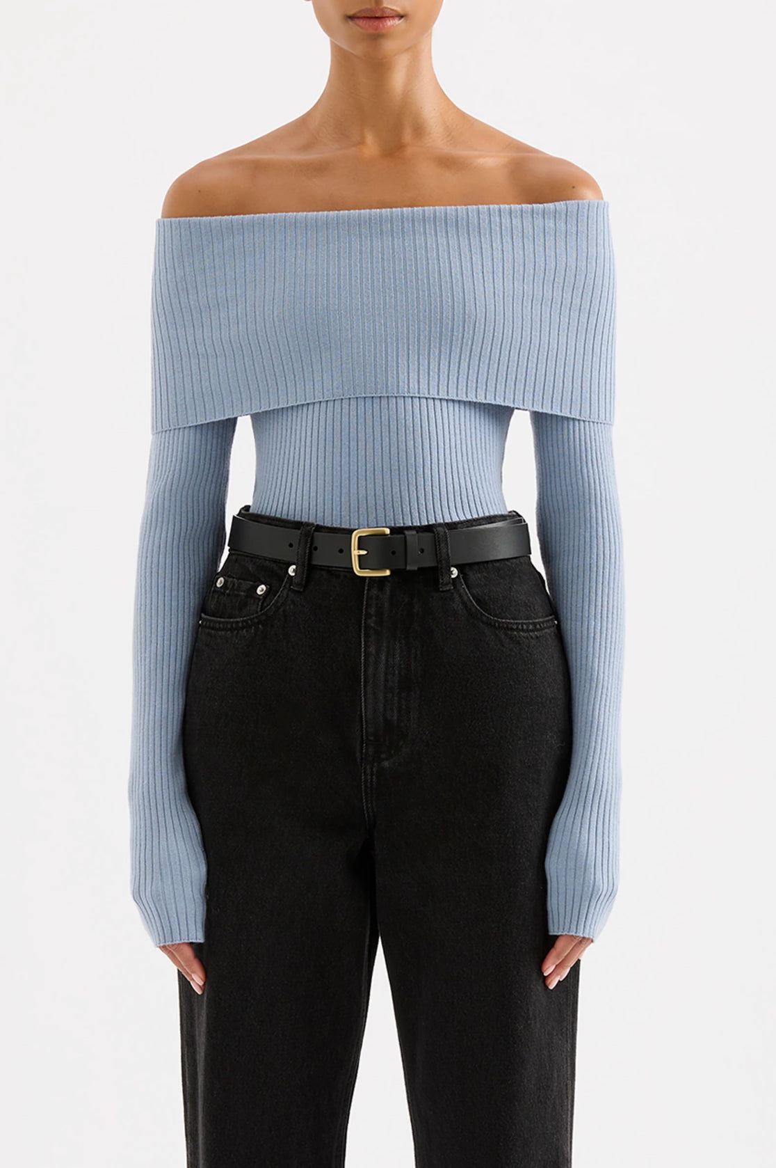 Nude Lucy Krishna Off Shoulder Knit in Sky - the tartan fox