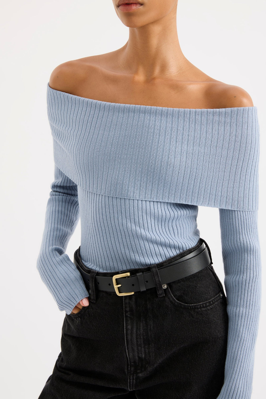 Nude Lucy Krishna Off Shoulder Knit in Sky - the tartan fox