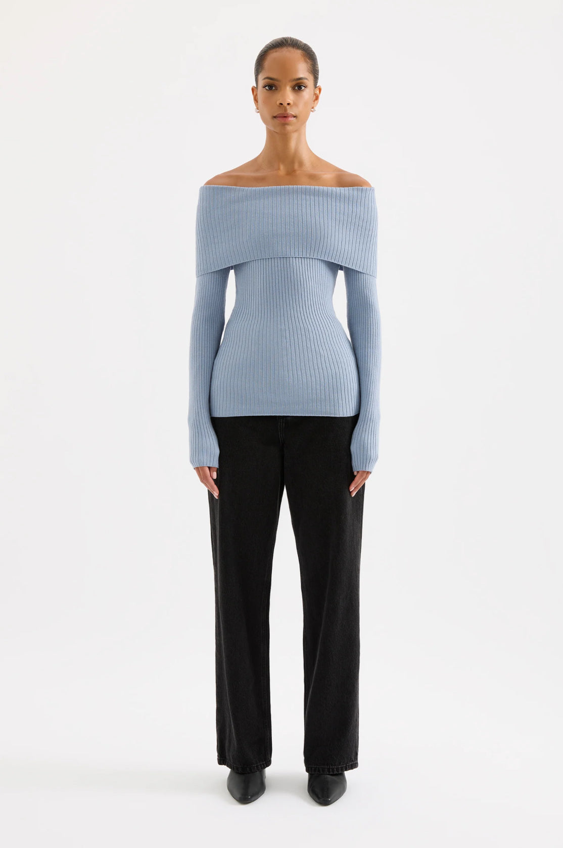 Nude Lucy Krishna Off Shoulder Knit in Sky - the tartan fox