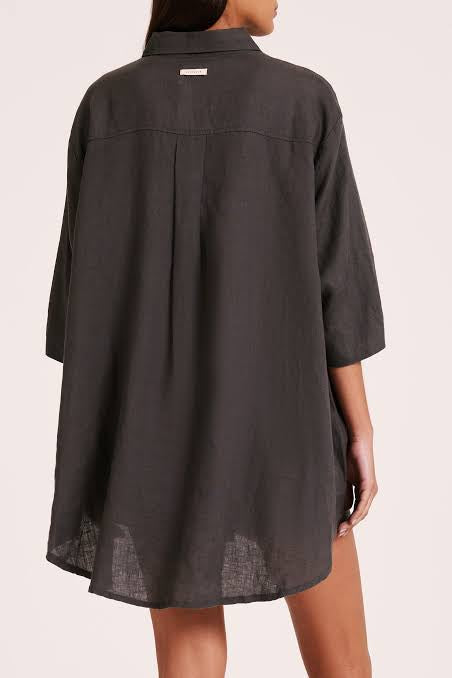 Nude Lucy Lounge Linen Longline Shirt in Coal - the tartan fox