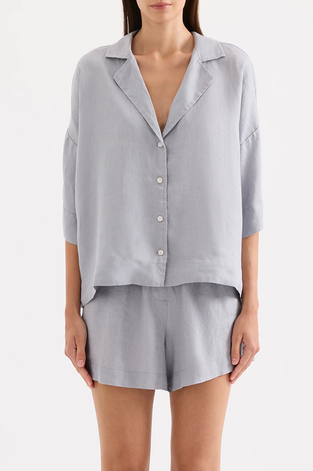 Nude Lucy Lounge Linen Shirt in Storm - the tartan fox