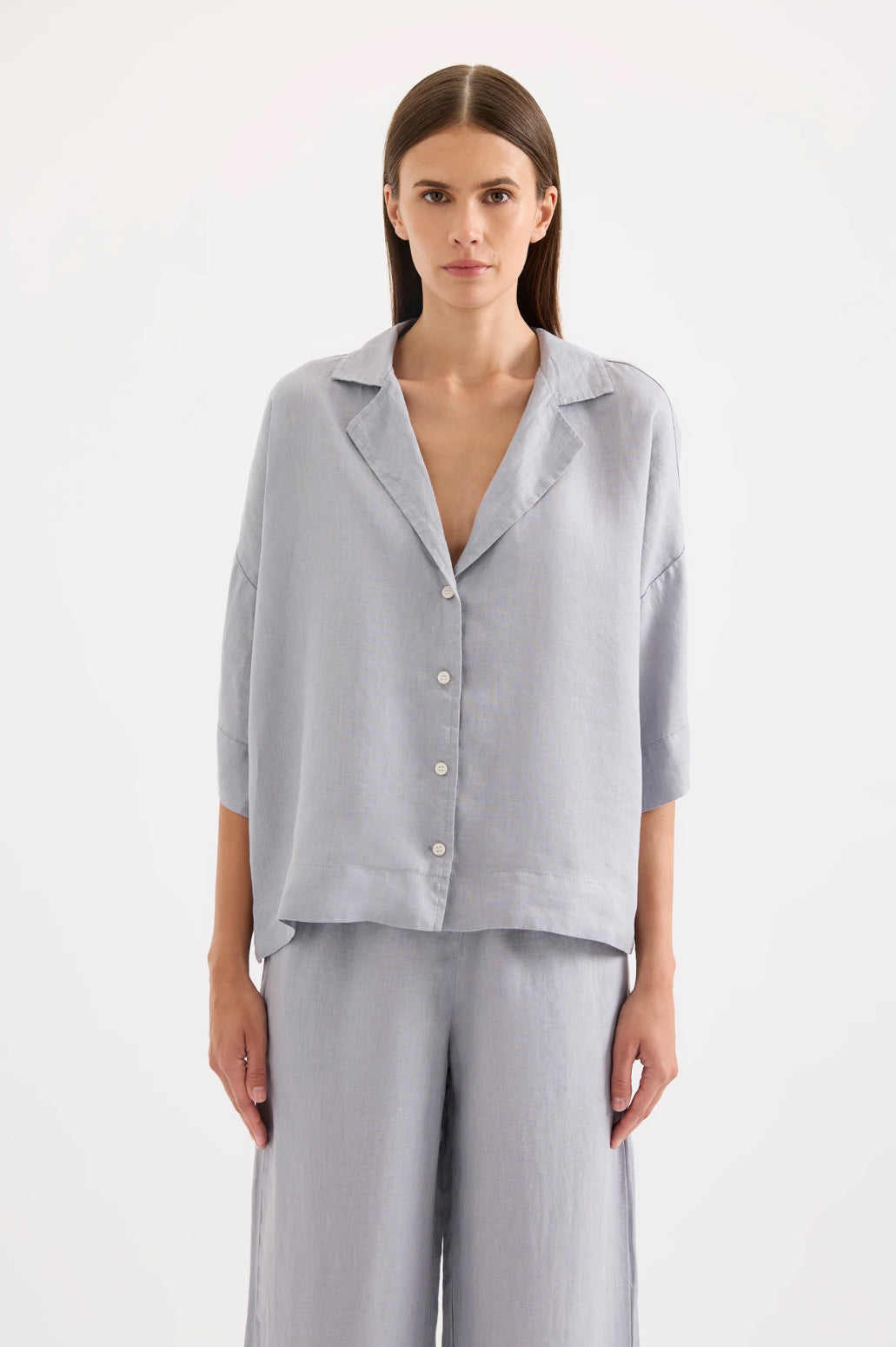 Nude Lucy Lounge Linen Shirt in Storm - the tartan fox