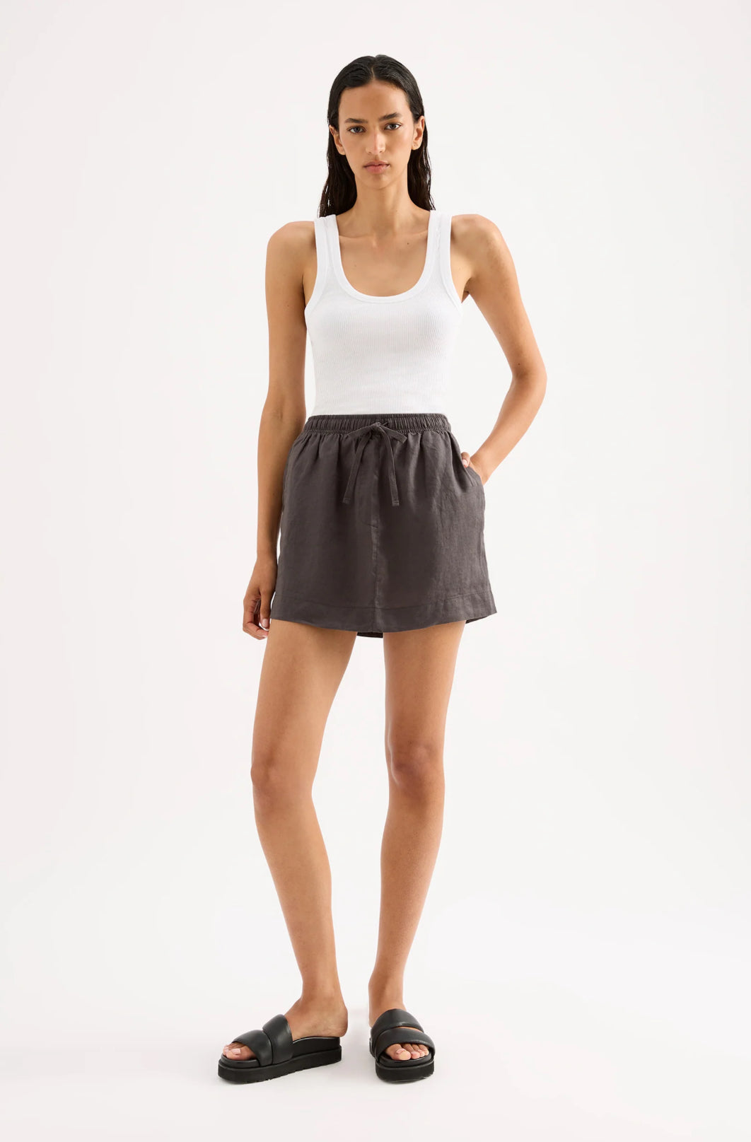 Nude Lucy Lounge Linen Skirt in Coal - the tartan fox