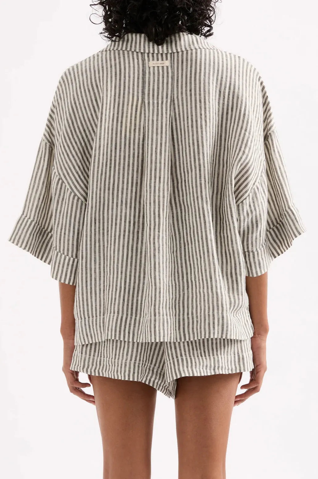 Nude Lucy Lounge Stripe Linen Shirt in Black Stripe - the tartan fox