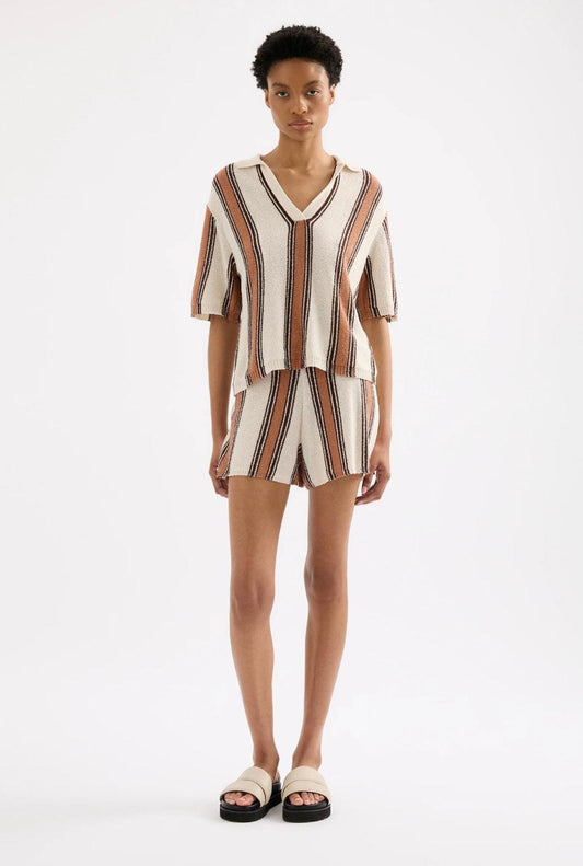 Nude Lucy Oda Knit Shorts in Manuka Stripe - the tartan fox