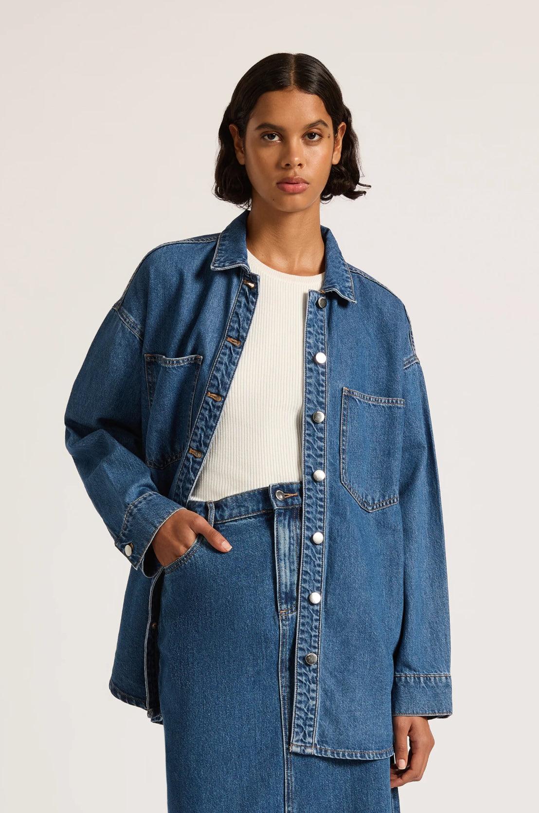 Nude Lucy Organic Denim Overshirt in Vintage Blue - the tartan fox