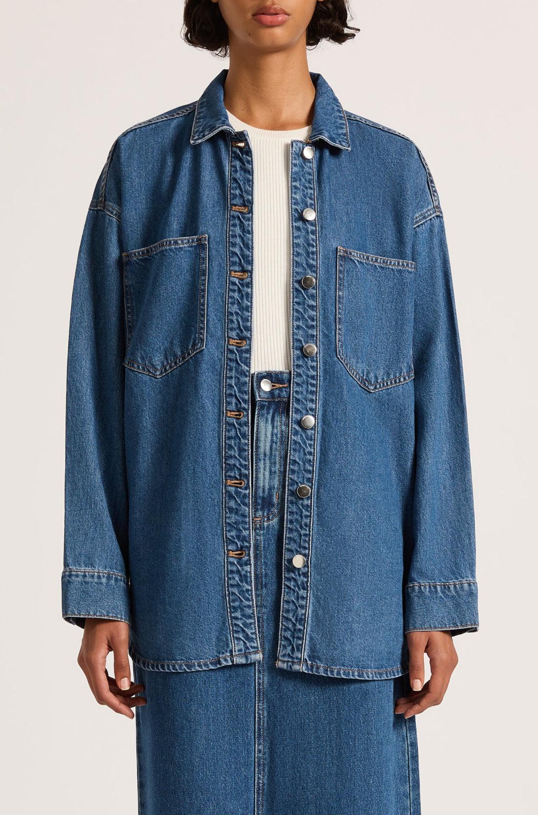 Nude Lucy Organic Denim Overshirt in Vintage Blue - the tartan fox