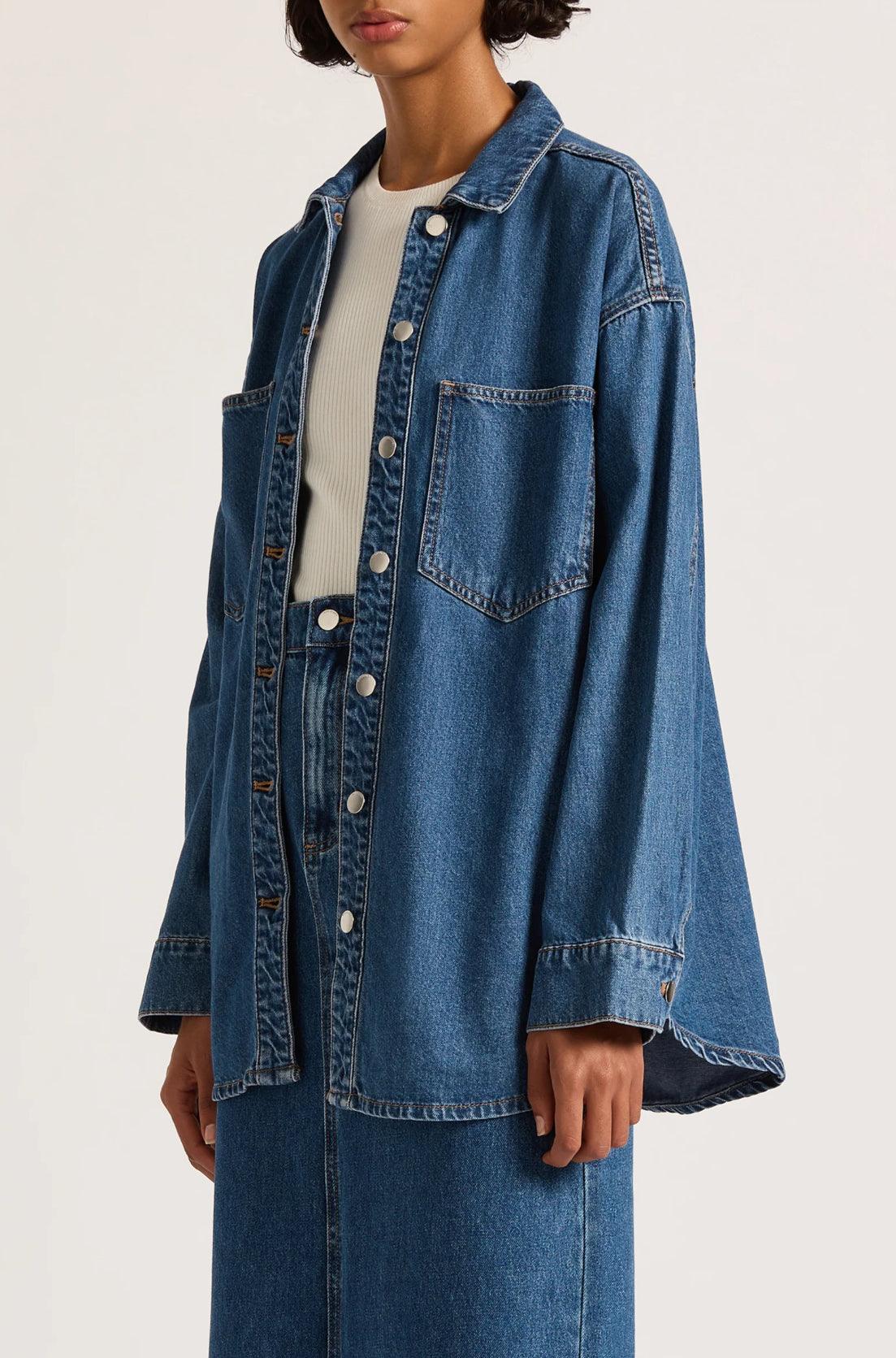 Nude Lucy Organic Denim Overshirt in Vintage Blue - the tartan fox