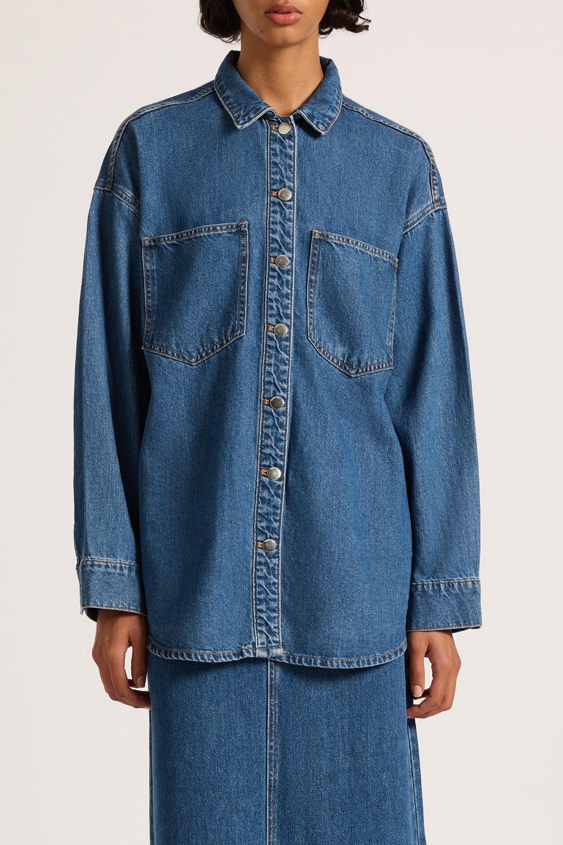 Nude Lucy Organic Denim Overshirt in Vintage Blue - the tartan fox