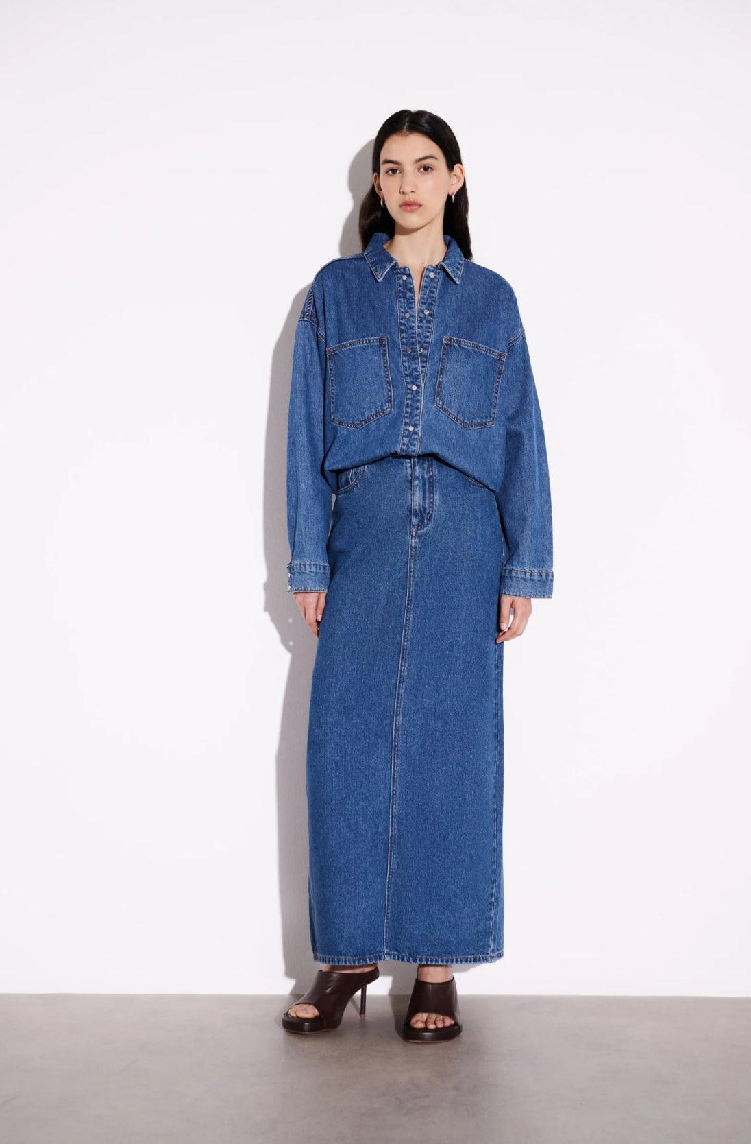 Nude Lucy Organic Denim Overshirt in Vintage Blue - the tartan fox