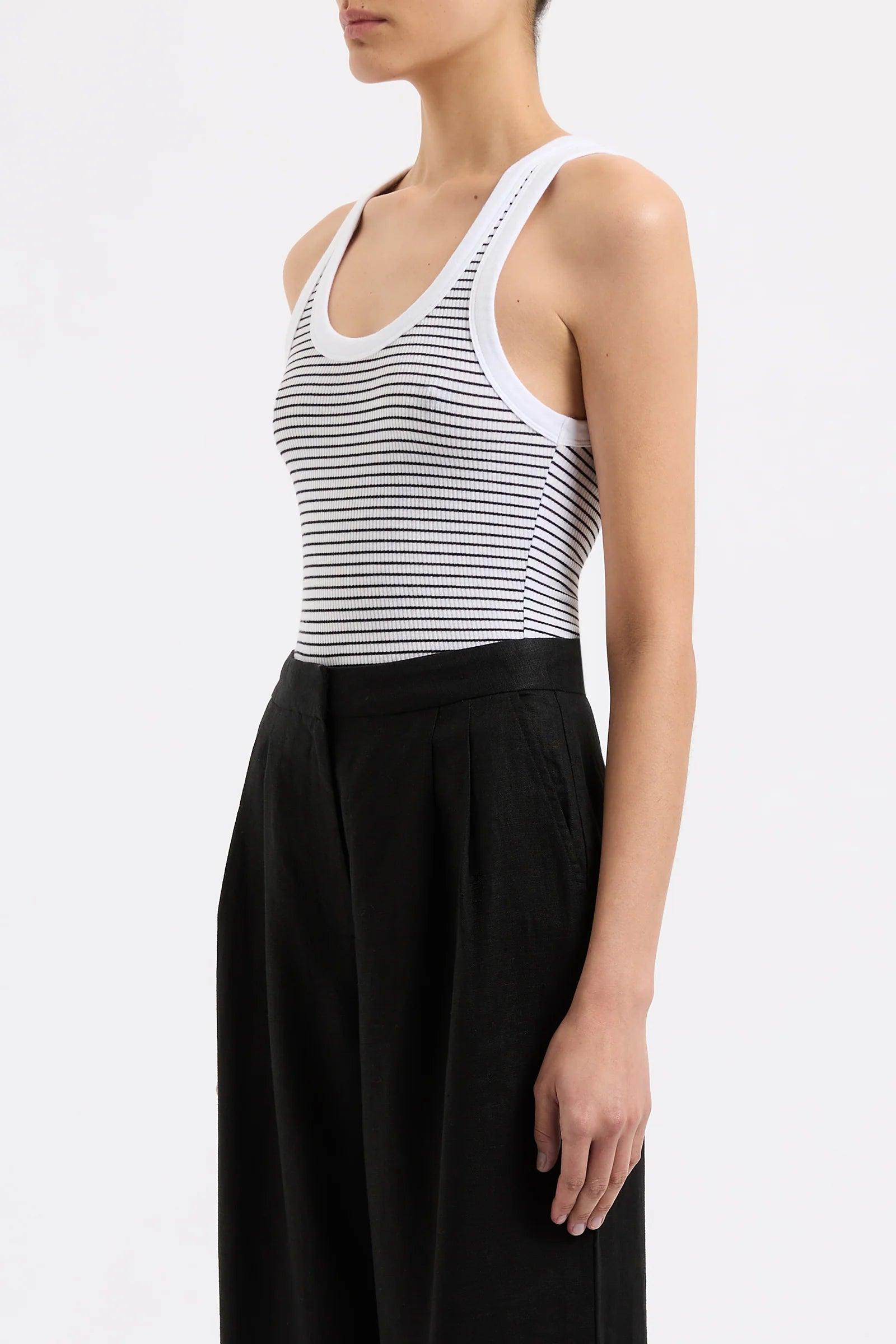 Nude Lucy Organic Stripe Rib Singlet in Black Stripe - the tartan fox