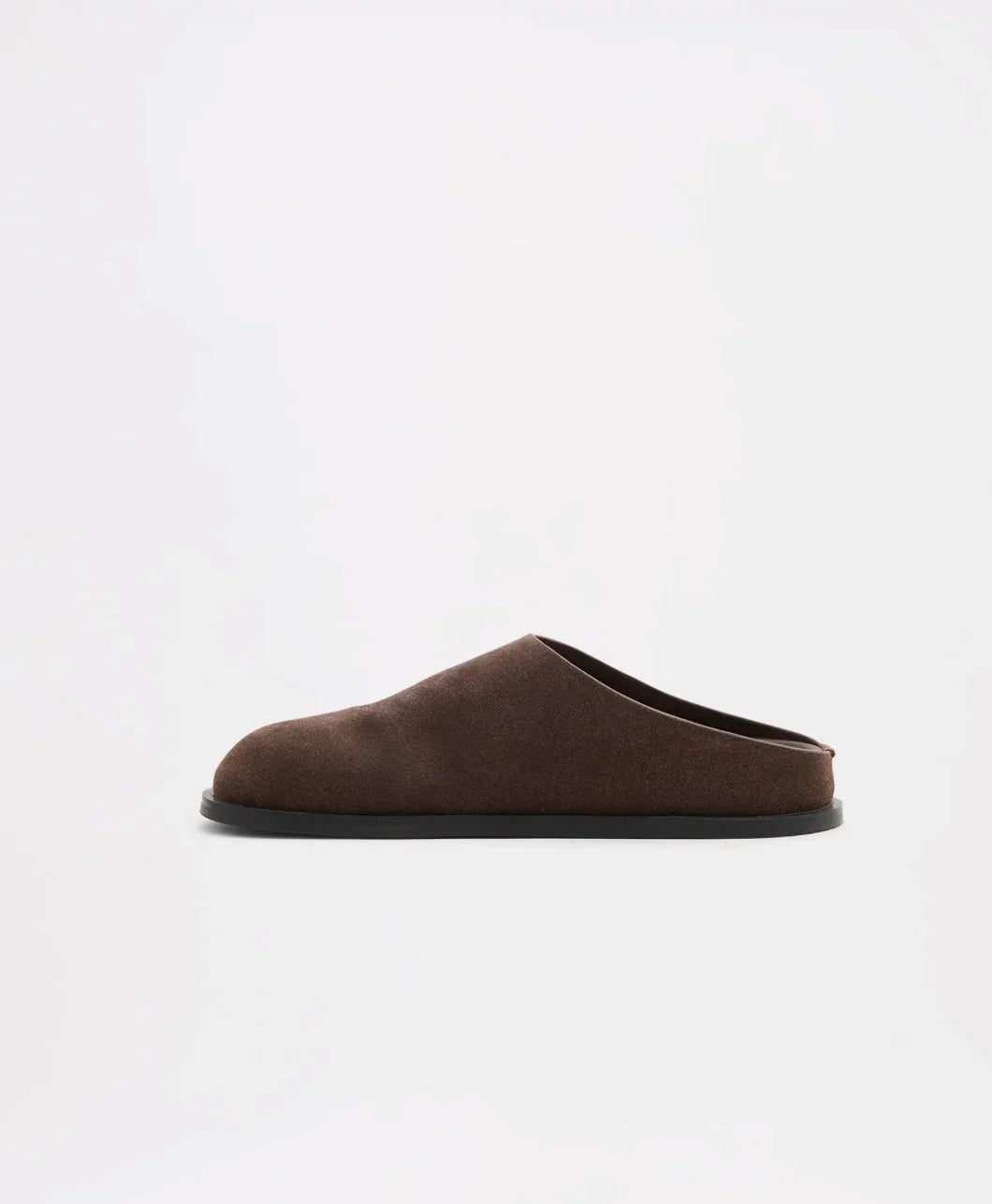 Brown suede mule slipper with black sole, minimalist women's footwear