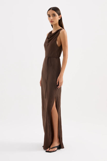Nude Lucy Serine Maxi Dress in Chocolate