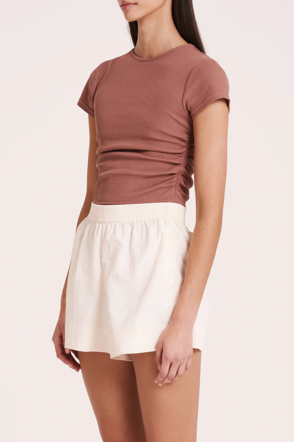 Nude Lucy Tye Gathered Tee in Russet - the tartan fox