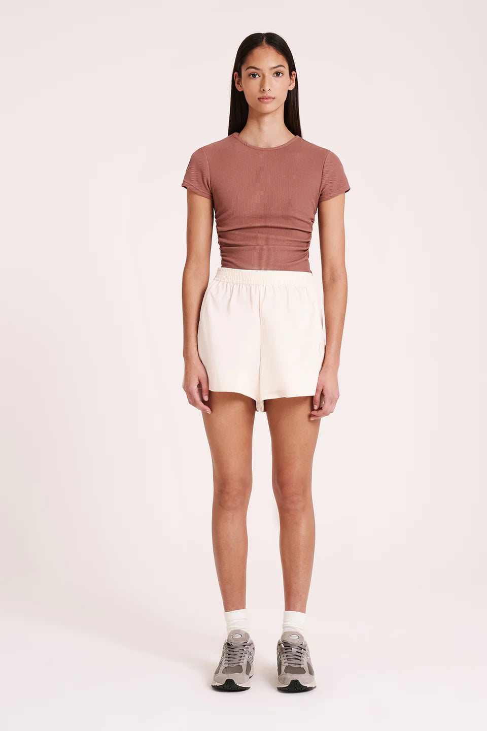 Nude Lucy Tye Gathered Tee in Russet - the tartan fox