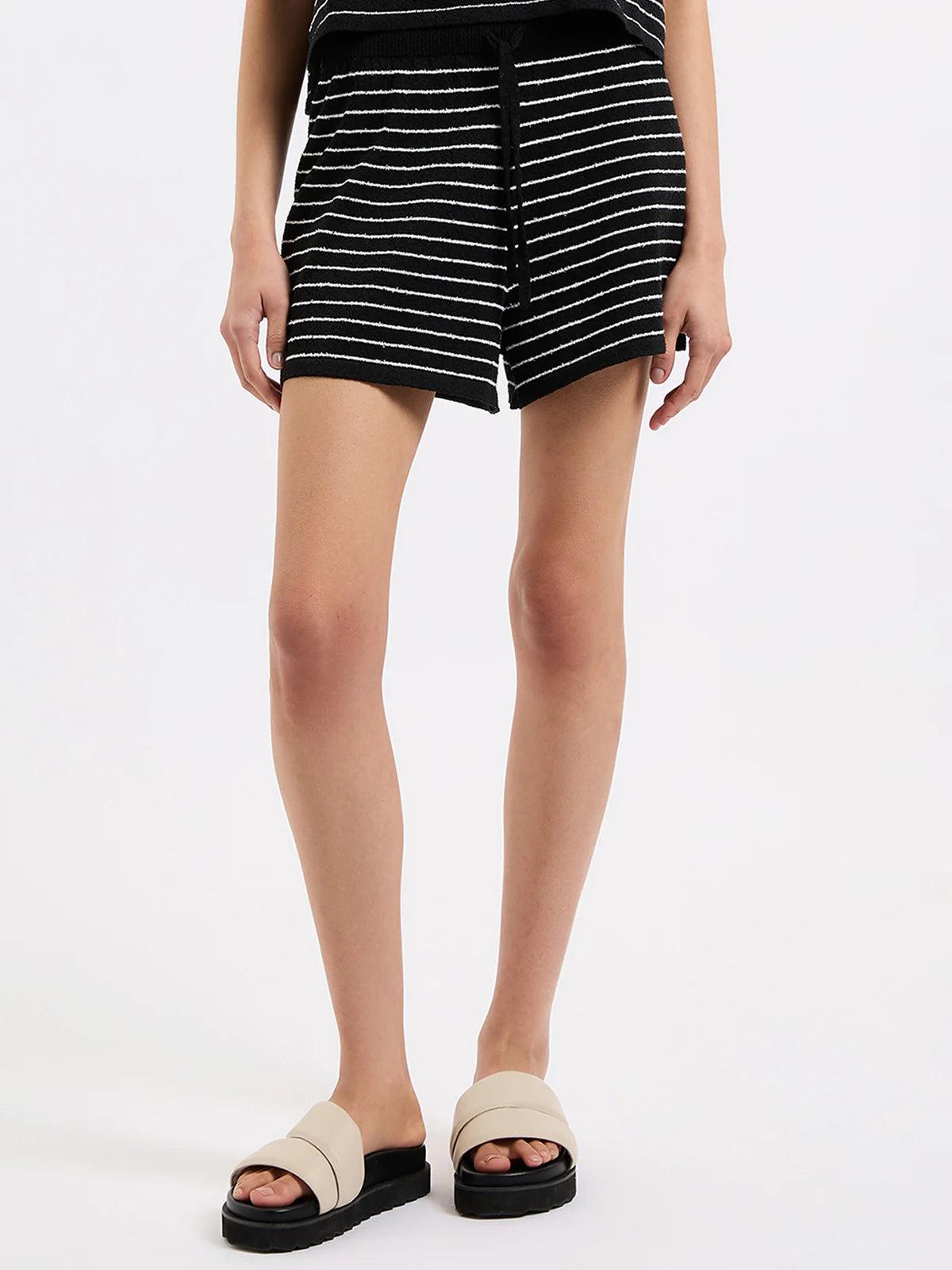 Nude Lucy Zosia Stripe Knit Shorts in Black Stripe - the tartan fox