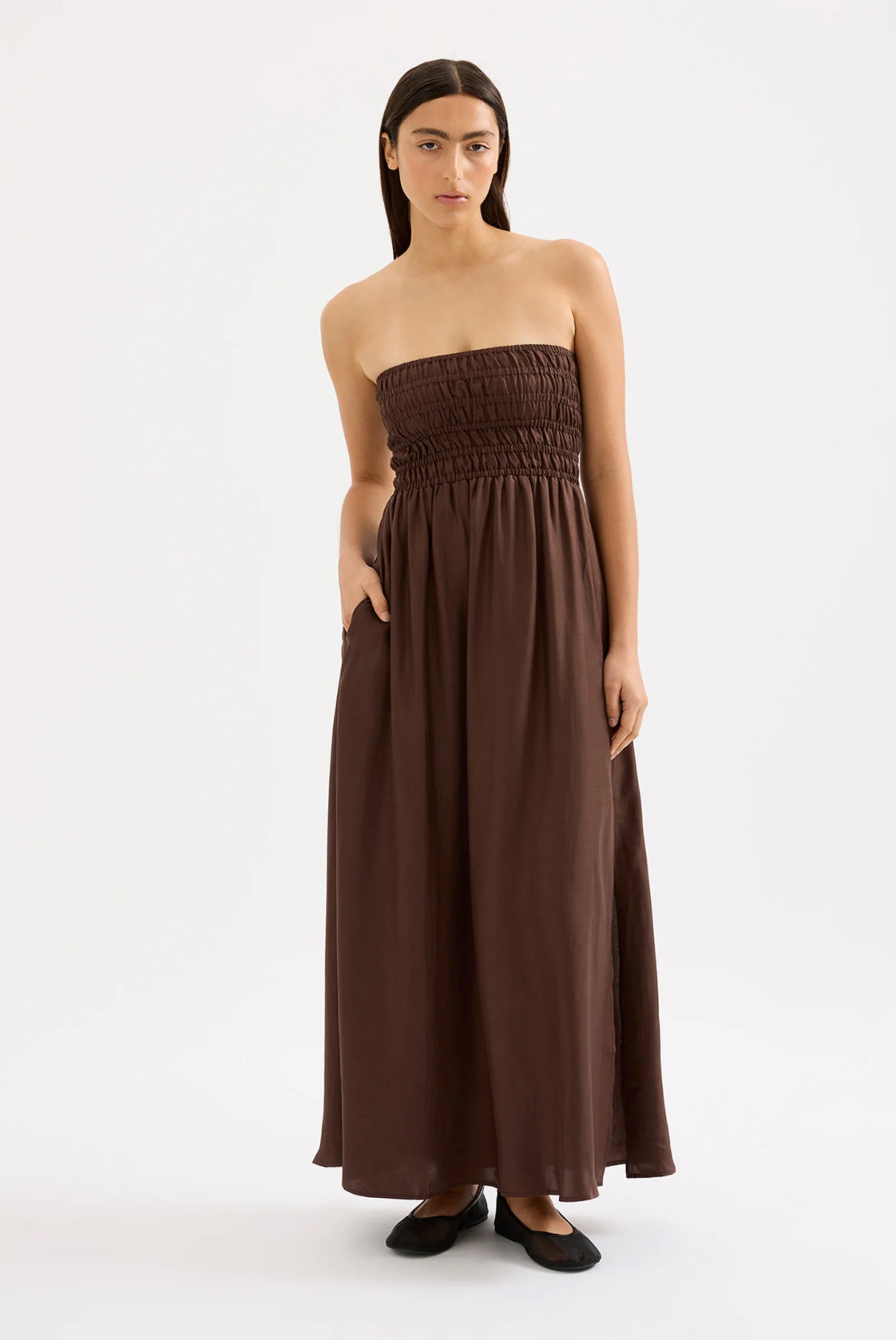 Nude Lucy Zuri Tencel Maxi Dress in Chocolate - the tartan fox