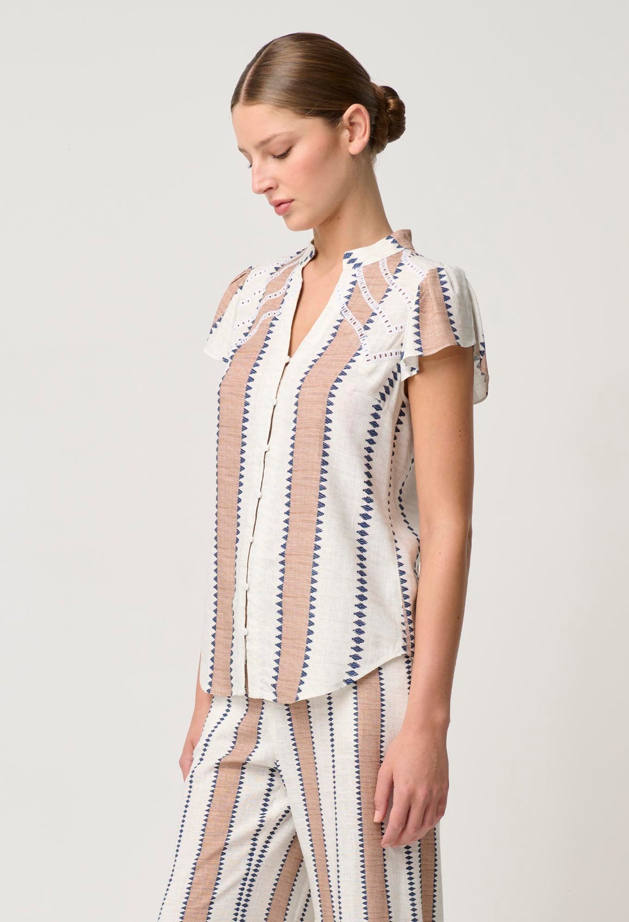 OnceWas Amoya Linen Viscose Top in Cayman Stripe - the tartan fox