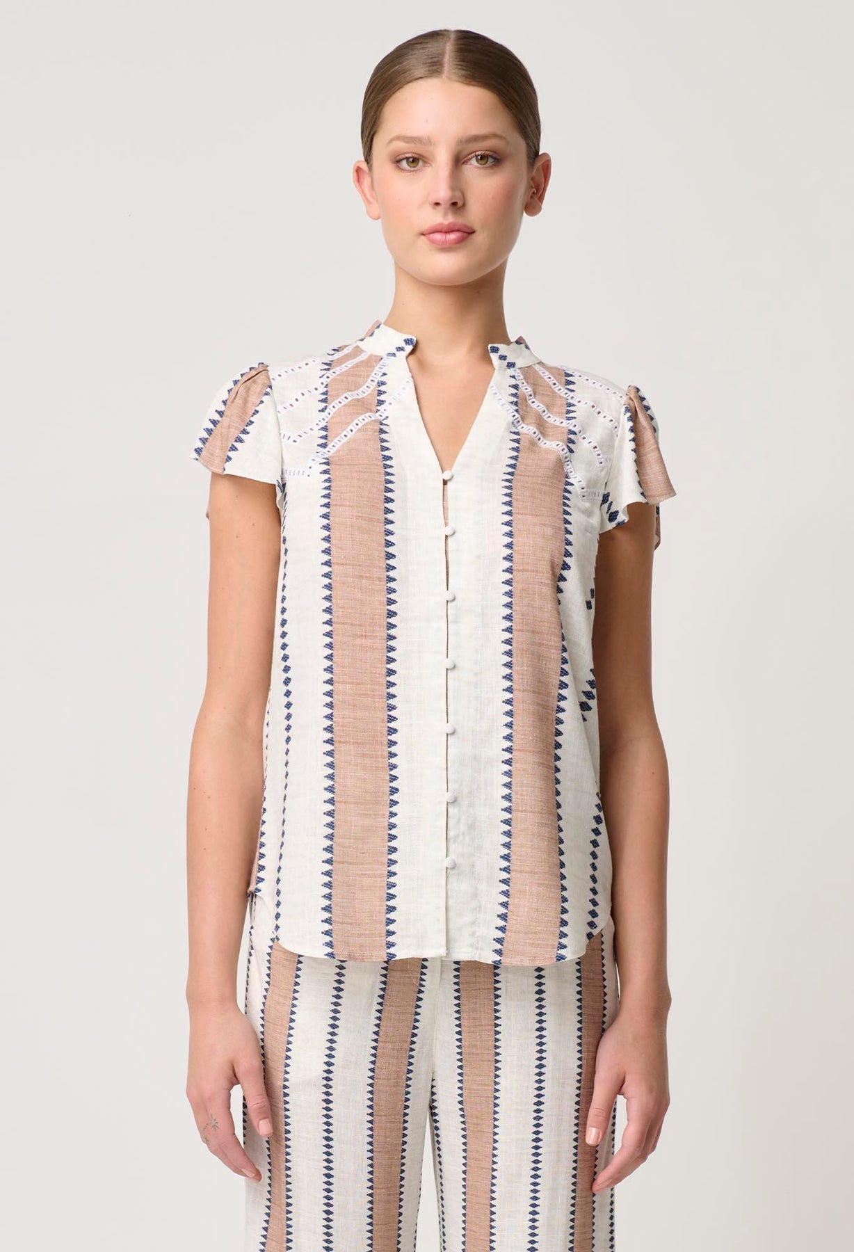 OnceWas Amoya Linen Viscose Top in Cayman Stripe - the tartan fox