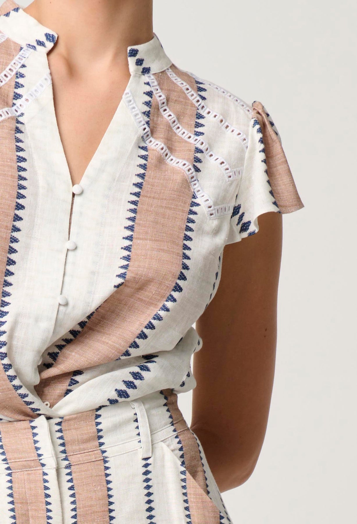 OnceWas Amoya Linen Viscose Top in Cayman Stripe - the tartan fox