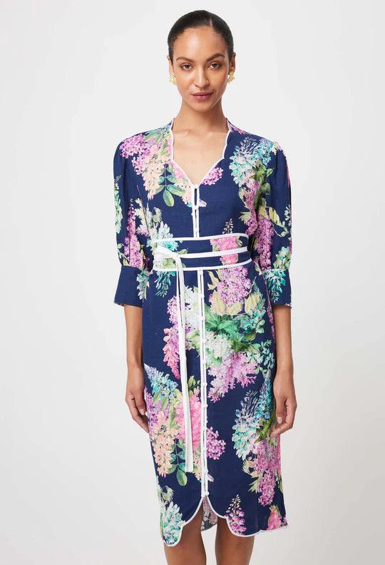 OnceWas Augustine Embroidered Linen Viscose Dress - the tartan fox