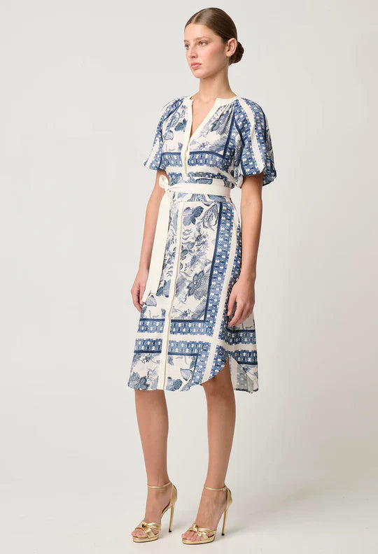 OnceWas Bijou Linen Viscose Dress in Ink Flè Print - the tartan fox