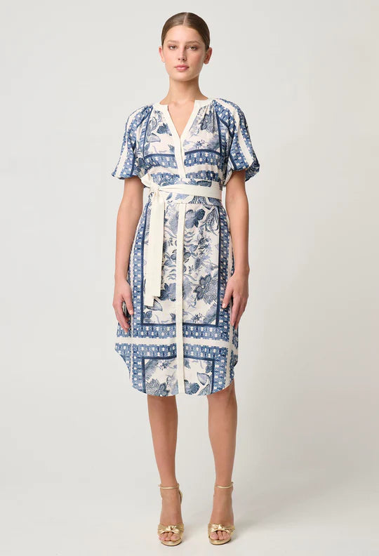 OnceWas Bijou Linen Viscose Dress in Ink Flè Print - the tartan fox