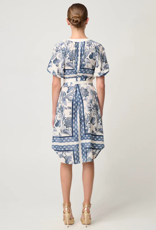 OnceWas Bijou Linen Viscose Dress in Ink Flè Print - the tartan fox