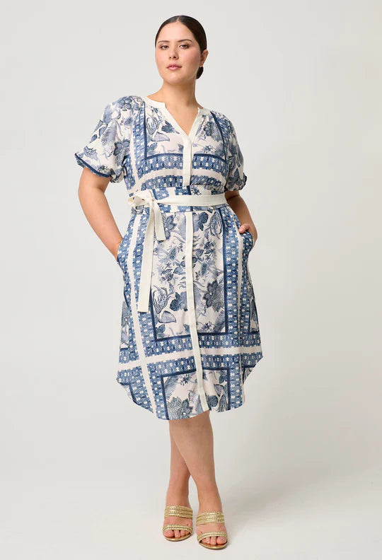 OnceWas Bijou Linen Viscose Dress in Ink Flè Print - the tartan fox