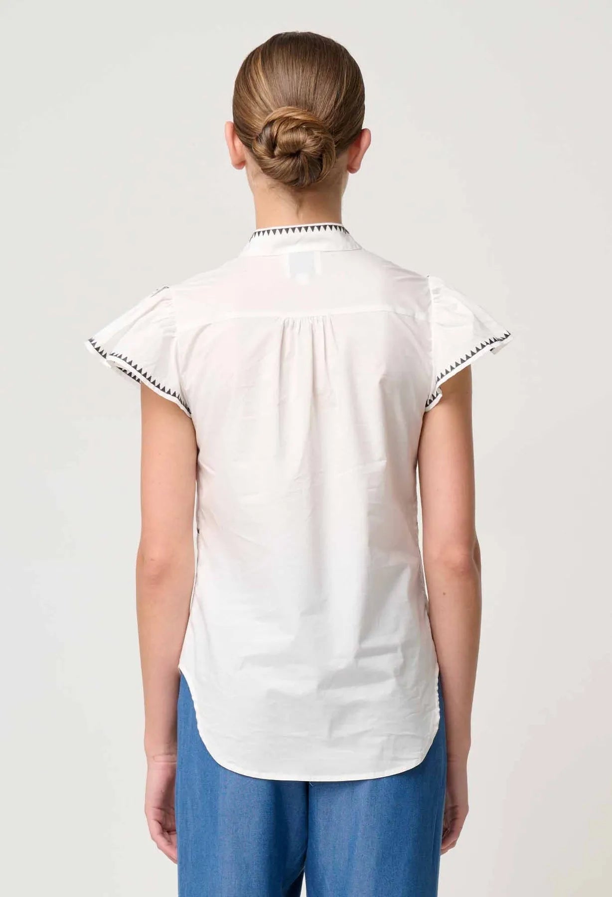 OnceWas Carlyle Embroidered Cotton Viole Top in Ivory - the tartan fox