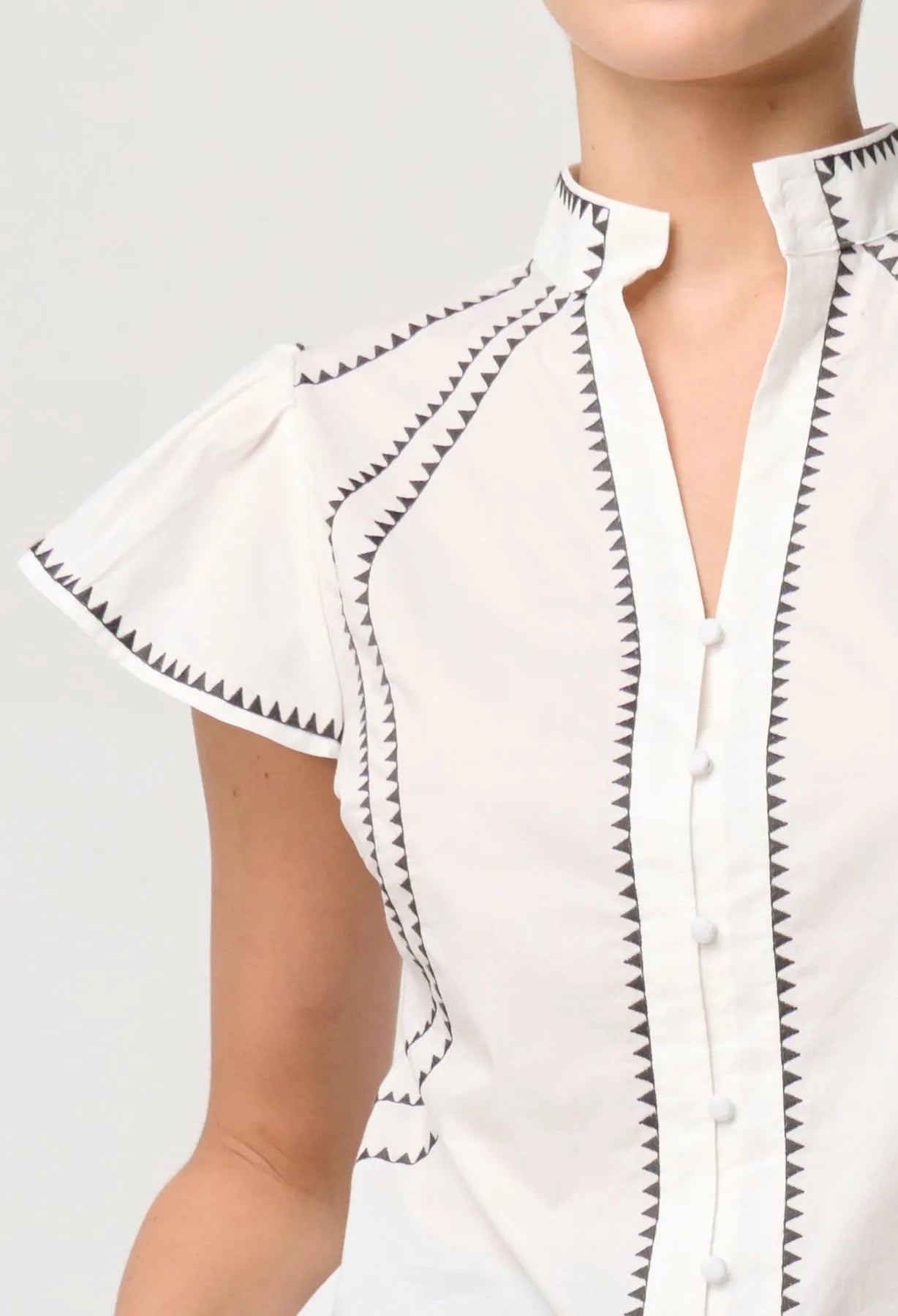 OnceWas Carlyle Embroidered Cotton Viole Top in Ivory - the tartan fox