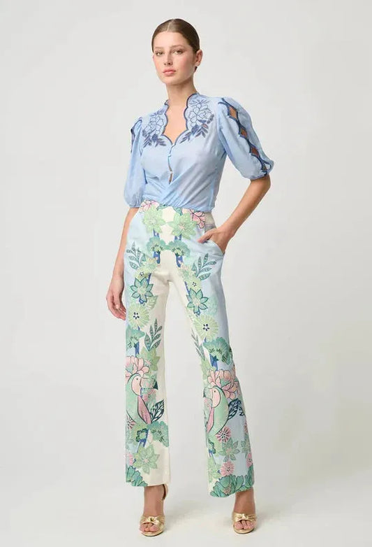 OnceWas Carlyle Stretch Linen Viscose Pant in Paradi Flè Print - the tartan fox