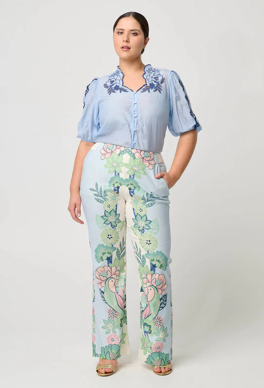 OnceWas Carlyle Stretch Linen Viscose Pant in Paradi Flè Print - the tartan fox