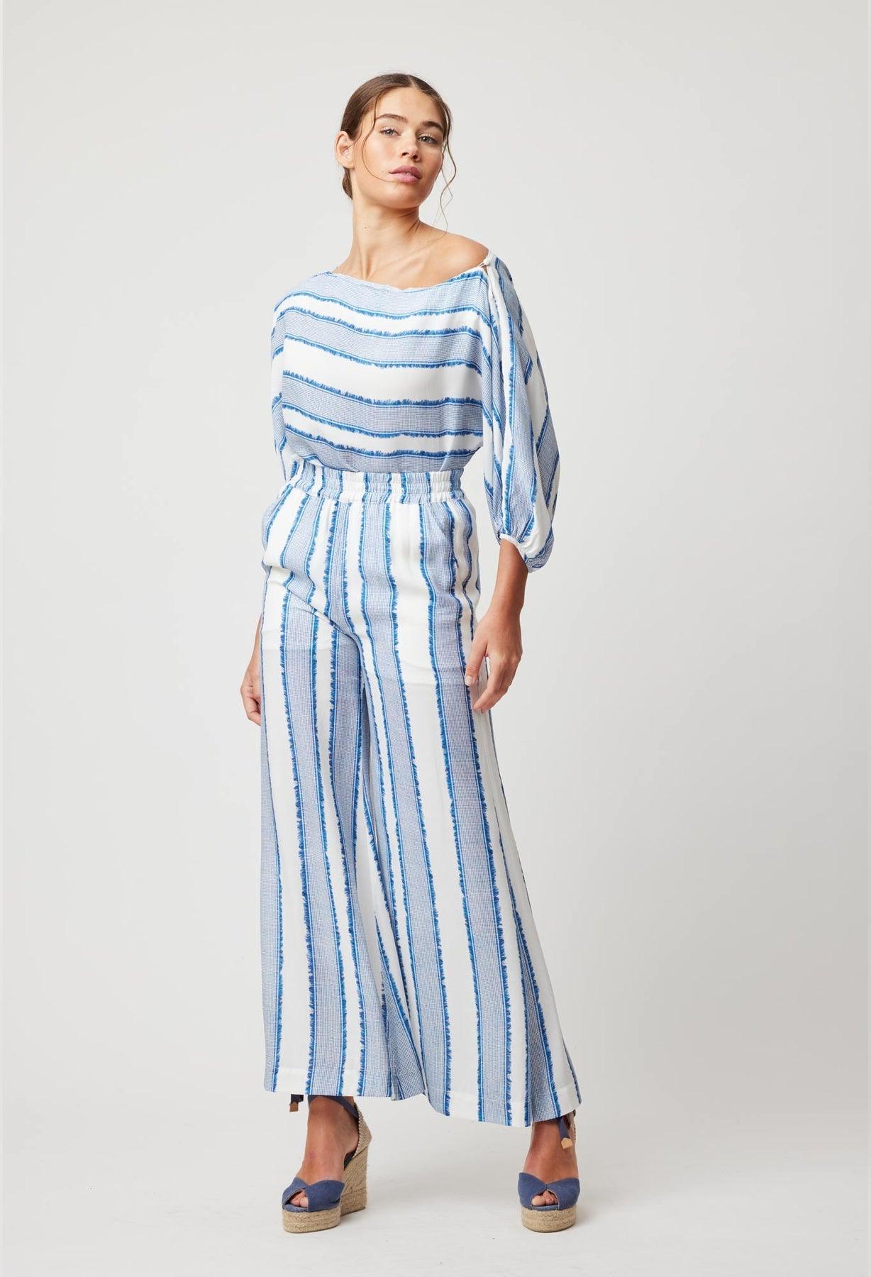 OnceWas Positano Wide Leg Pant in Sorrento Stripe - the tartan fox