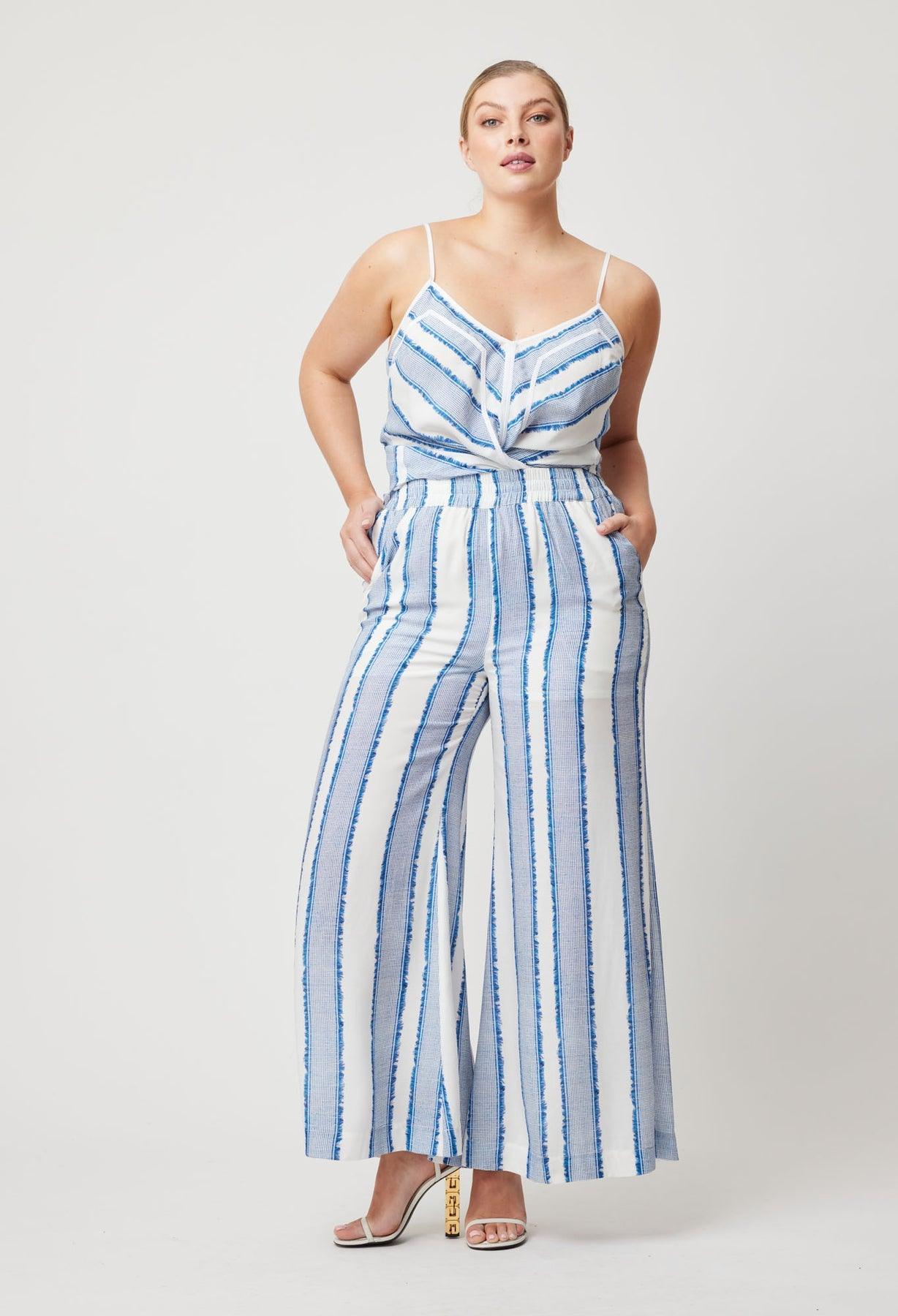 OnceWas Positano Wide Leg Pant in Sorrento Stripe - the tartan fox