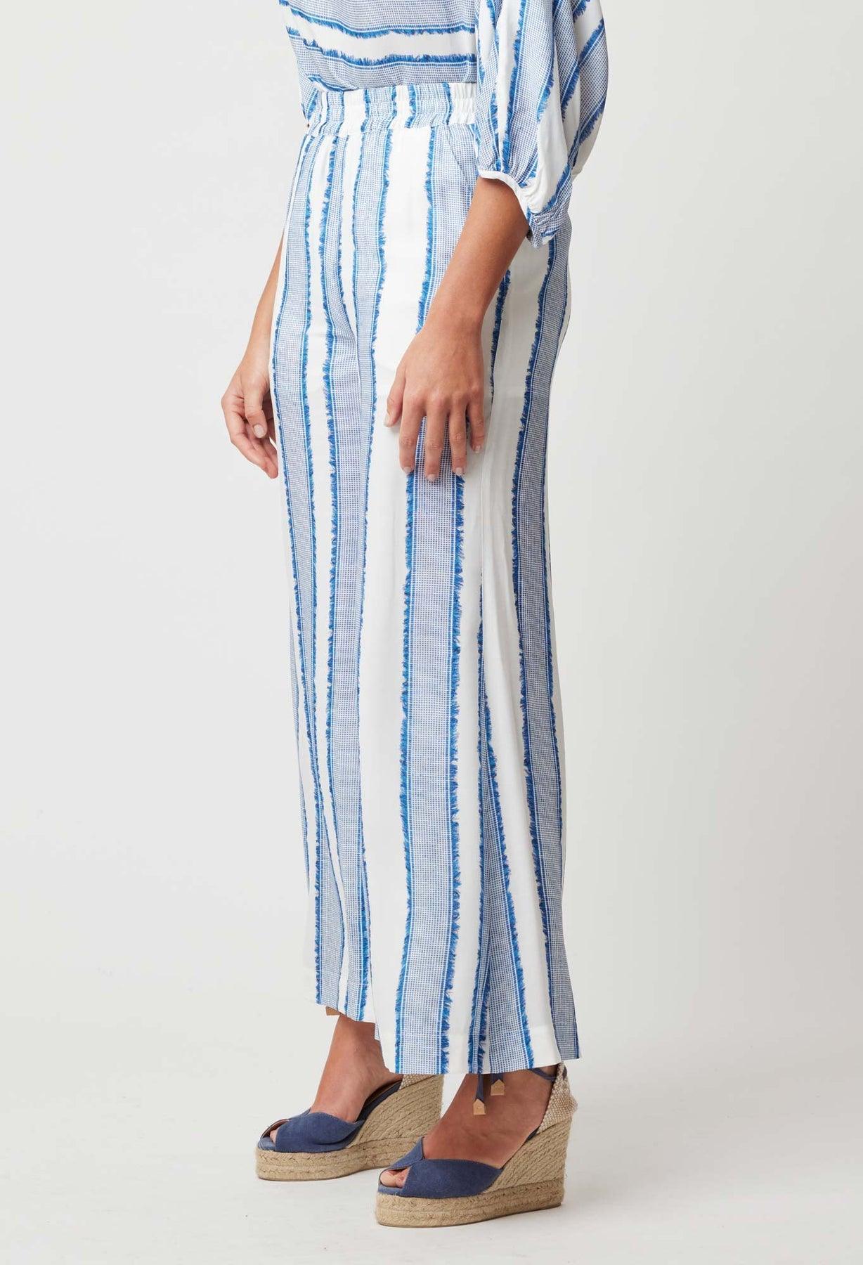 OnceWas Positano Wide Leg Pant in Sorrento Stripe - the tartan fox